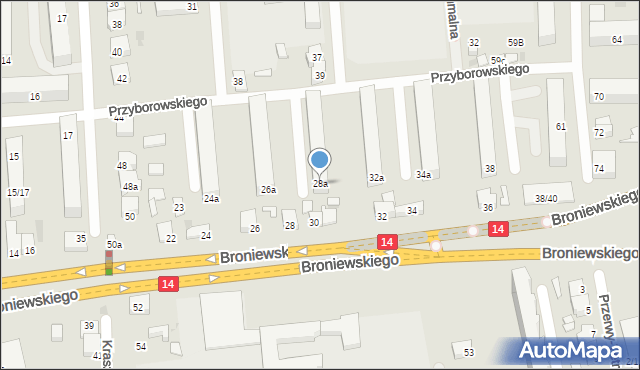 Łódź, Broniewskiego Władysława, 28a, mapa Łodzi