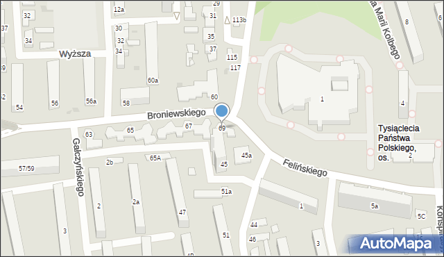 Łódź, Broniewskiego Władysława, 69, mapa Łodzi