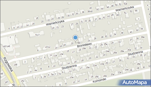 Łódź, Bronisławy, 20a, mapa Łodzi