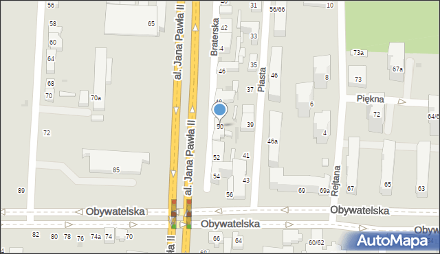 Łódź, Braterska, 50, mapa Łodzi