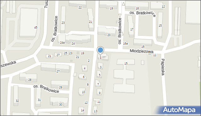 Łowicz, Braterska, 1, mapa Łowicza
