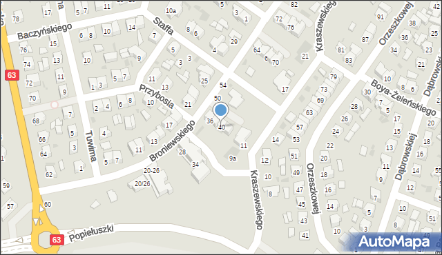 Łuków, Broniewskiego Władysława, 40, mapa Łuków