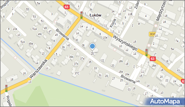 Łuków, Browarna, 24, mapa Łuków