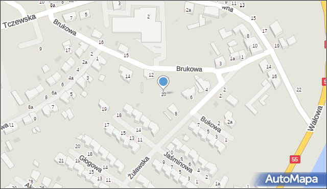 Malbork, Brukowa, 10, mapa Malborka