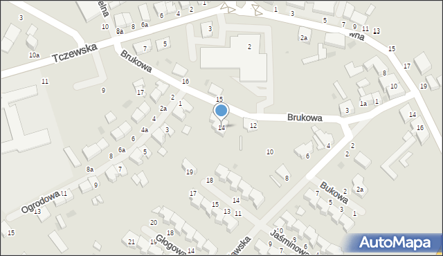 Malbork, Brukowa, 14, mapa Malborka