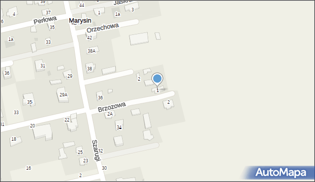 Marysin, Brzozowa, 1, mapa Marysin