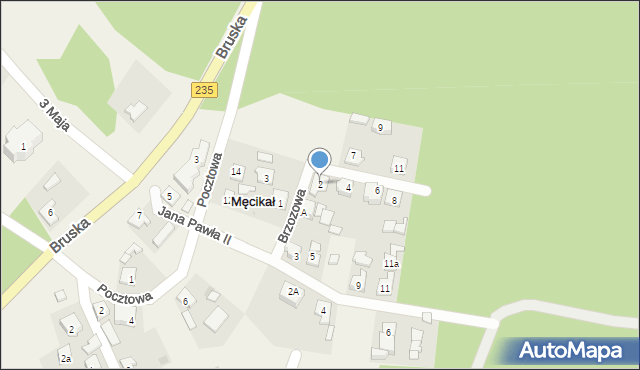 Męcikał, Brzozowa, 2, mapa Męcikał
