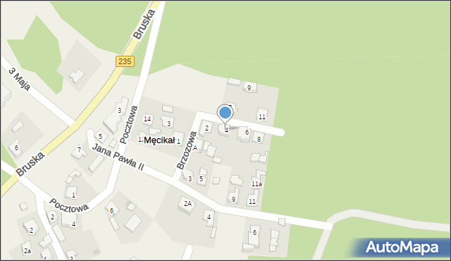 Męcikał, Brzozowa, 4, mapa Męcikał