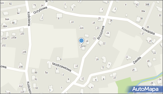 Meszna, Brzozowa, 17, mapa Meszna