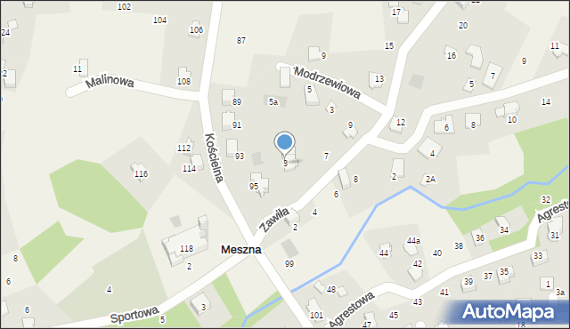 Meszna, Brzozowa, 3, mapa Meszna