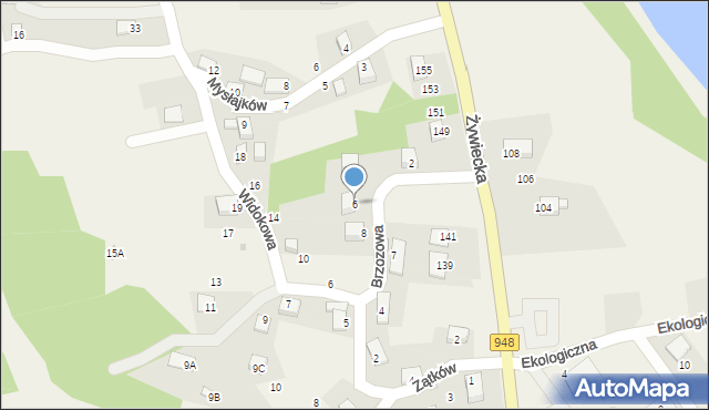 Międzybrodzie Bialskie, Brzozowa, 6, mapa Międzybrodzie Bialskie