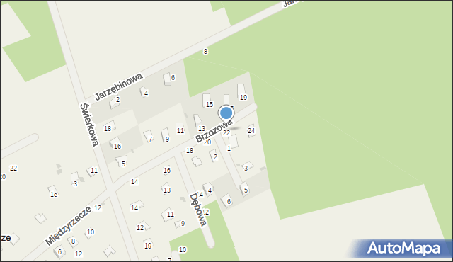 Międzyrzecze, Brzozowa, 22, mapa Międzyrzecze