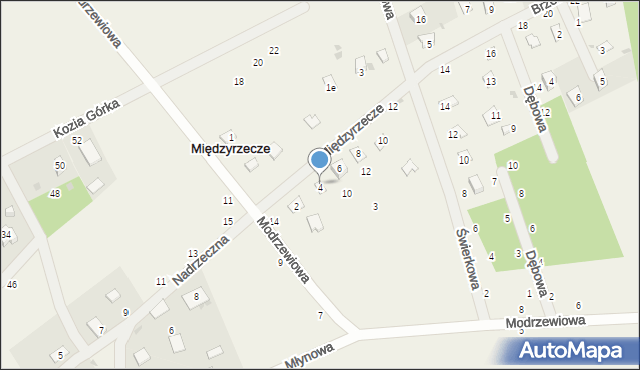 Międzyrzecze, Brzozowa, 4, mapa Międzyrzecze