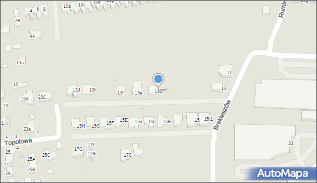 Mielec, Brekieszów, 13D, mapa Mielca