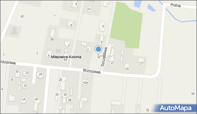 Milejowice, Brzozowa, 11, mapa Milejowice