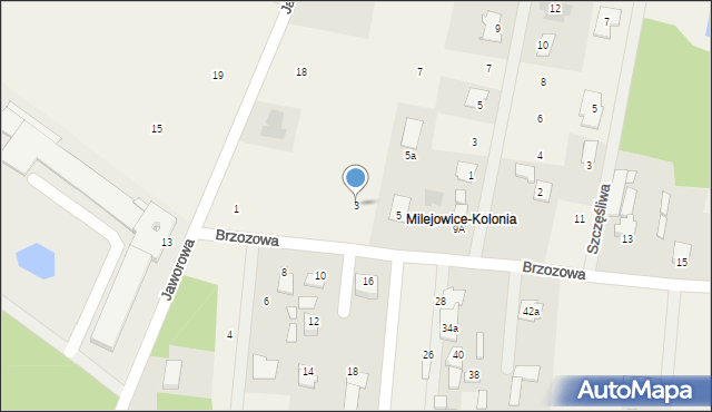 Milejowice, Brzozowa, 3, mapa Milejowice