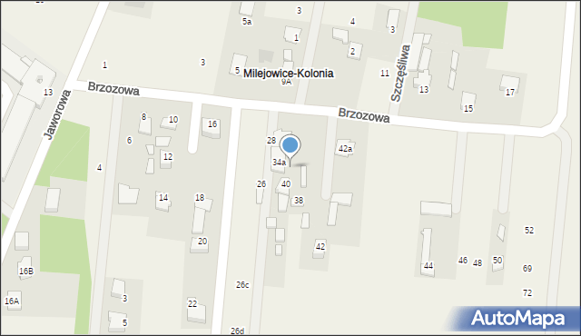 Milejowice, Brzozowa, 36, mapa Milejowice