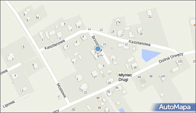 Młyniec Drugi, Brzozowa, 4, mapa Młyniec Drugi