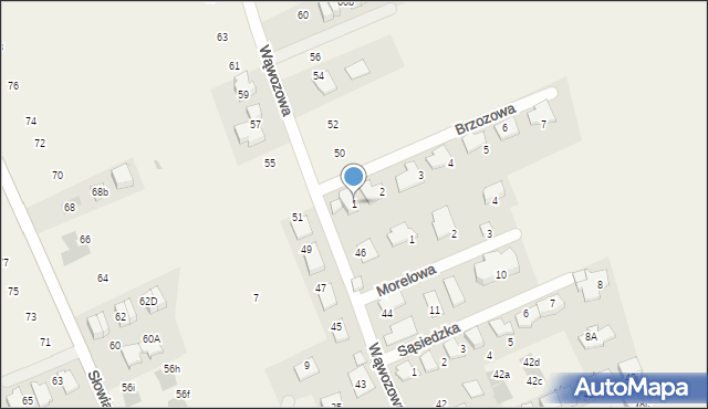 Modlniczka, Brzozowa, 1, mapa Modlniczka