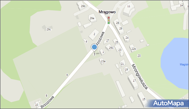 Mrągowo, Brzozowa, 3, mapa Mrągowo