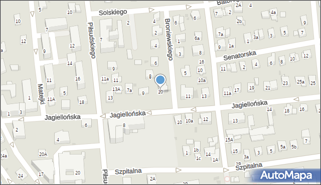 Myślenice, Broniewskiego Władysława, 10, mapa Myślenice