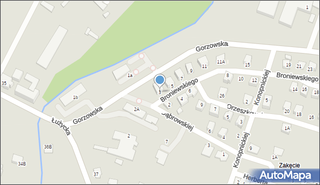 Myślibórz, Broniewskiego, 3, mapa Myślibórz