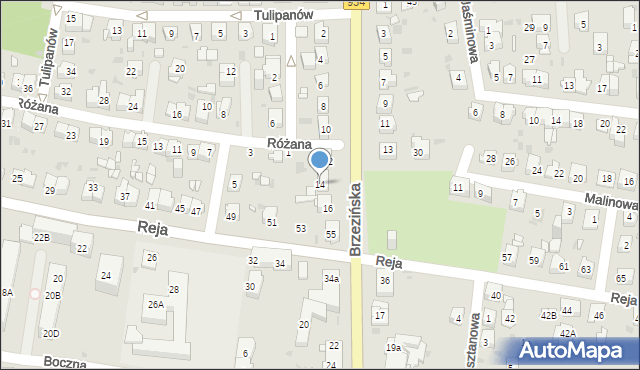 Mysłowice, Brzezińska, 14, mapa Mysłowice