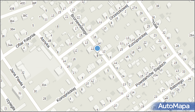 Myszków, Broniewskiego, 9, mapa Myszków