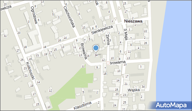 Nieszawa, Browarna, 14, mapa Nieszawa