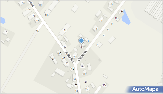 Objazda, Brzozowa, 1, mapa Objazda