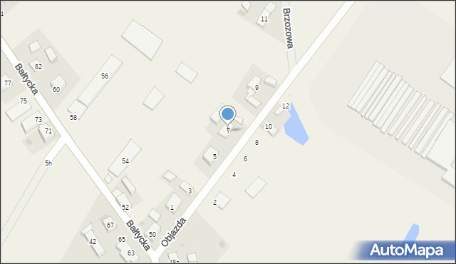 Objazda, Brzozowa, 7, mapa Objazda