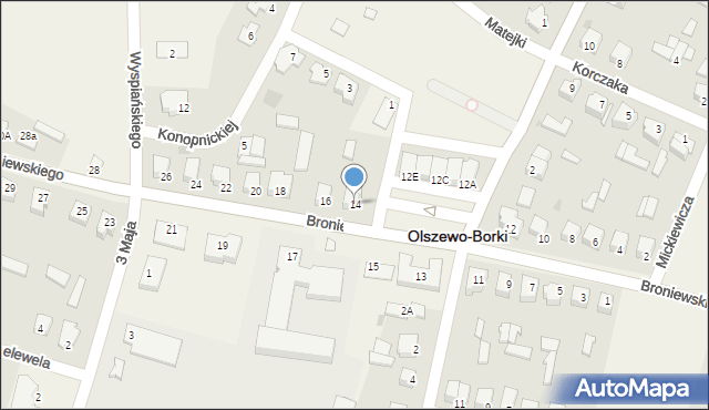 Olszewo-Borki, Broniewskiego Władysława, 14, mapa Olszewo-Borki