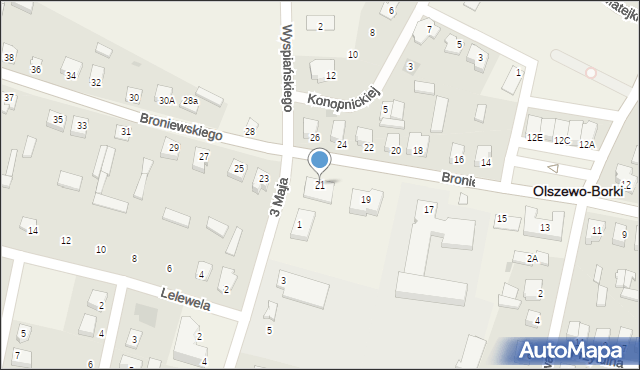 Olszewo-Borki, Broniewskiego Władysława, 21, mapa Olszewo-Borki