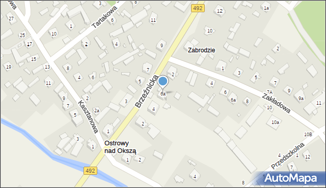 Ostrowy nad Okszą, Brzeźnicka, 6a, mapa Ostrowy nad Okszą