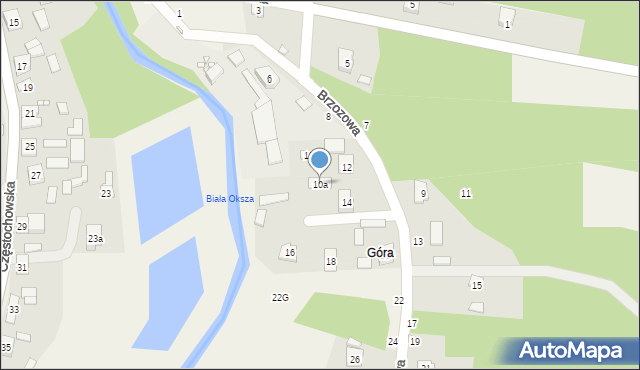 Ostrowy nad Okszą, Brzozowa, 10a, mapa Ostrowy nad Okszą