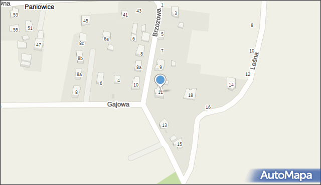 Paniowice, Brzozowa, 11, mapa Paniowice
