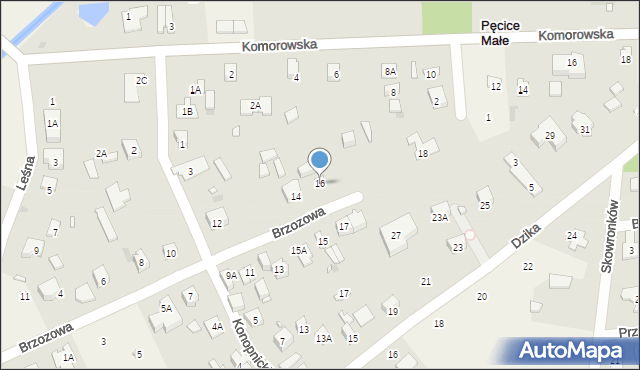 Pęcice Małe, Brzozowa, 16, mapa Pęcice Małe