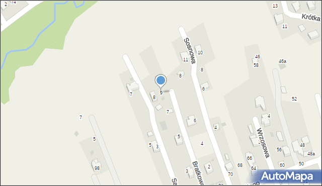 Pietrzykowice, Bratkowa, 9, mapa Pietrzykowice