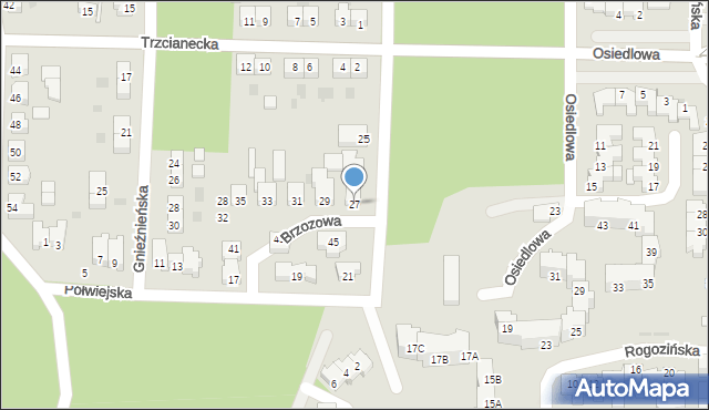 Piła, Brzozowa, 27, mapa Piły