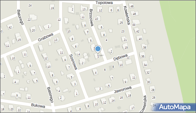 Pisz, Brzozowa, 1, mapa Pisz