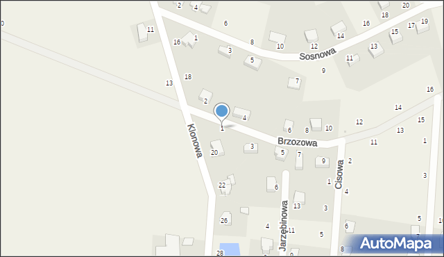 Pławna, Brzozowa, 1, mapa Pławna