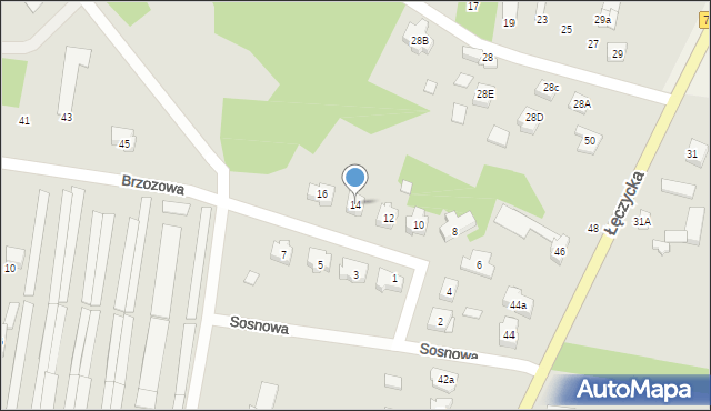 Poddębice, Brzozowa, 14, mapa Poddębice