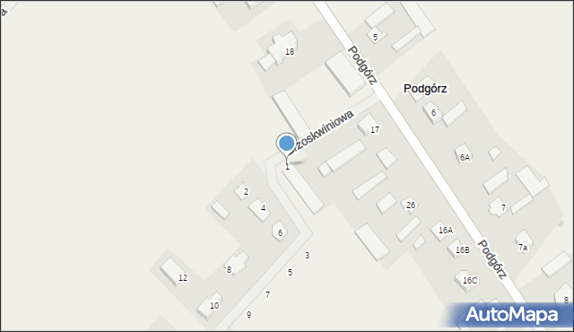 Podgórz, Brzoskwiniowa, 1, mapa Podgórz
