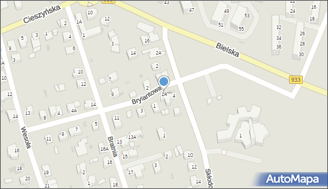 Pszczyna, Brylantowa, 1A, mapa Pszczyny