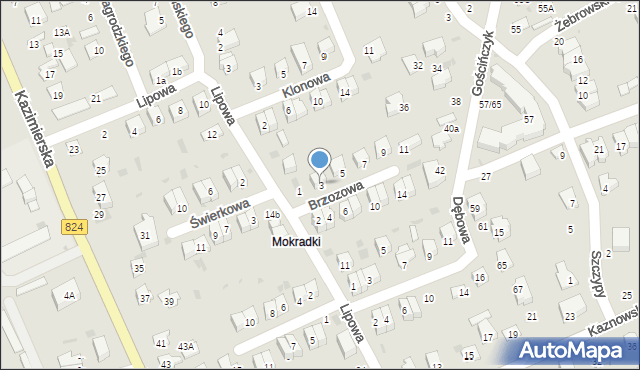 Puławy, Brzozowa, 3, mapa Puław