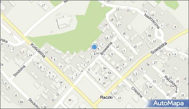 Raczki, Browarna, 4, mapa Raczki