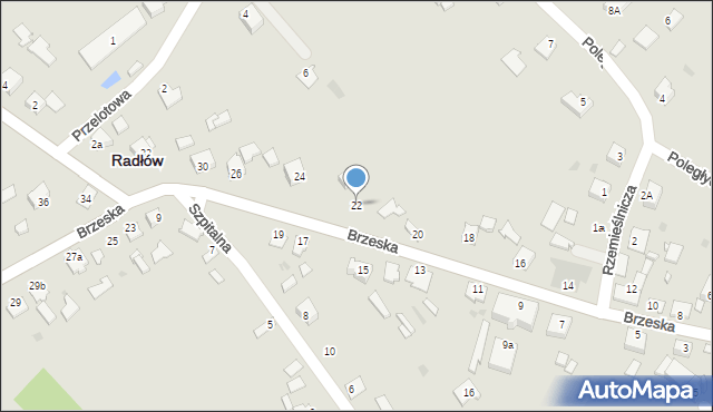 Radłów, Brzeska, 22, mapa Radłów