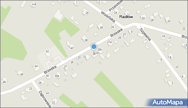 Radłów, Brzeska, 29, mapa Radłów
