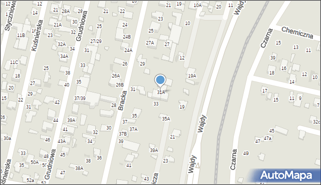 Radom, Bracka, 31A, mapa Radomia