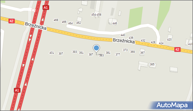 Radomsko, Brzeźnicka, 385, mapa Radomsko